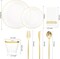 210Pcs Clear and Gold Plates for 30 Guests, Plastic Plates for Party, Includes:30 Gold Dinner Plates, 30 Gold Dessert Plates, 30 Paper Towels with 90 Silverware & 30 Cups MirthMood